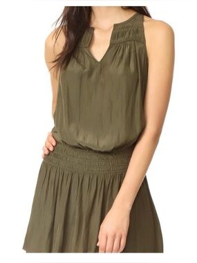 Army Brook Hilton Sleeveless Olive Green Smocked Waist Dress